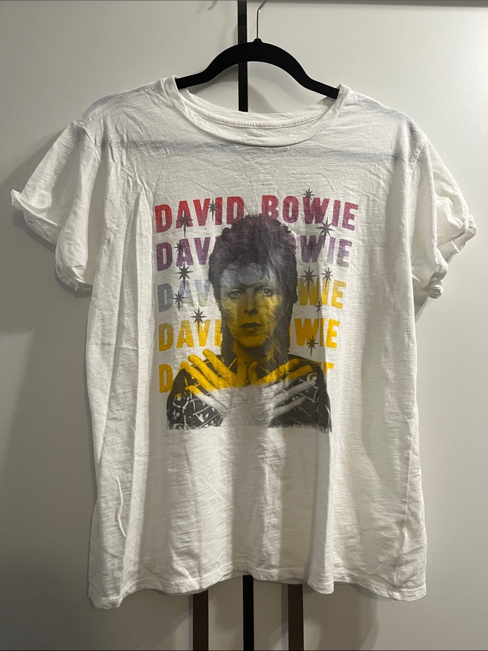 David Bowie Graphic White Short-Sleeve Tee Medium Lucky Brand